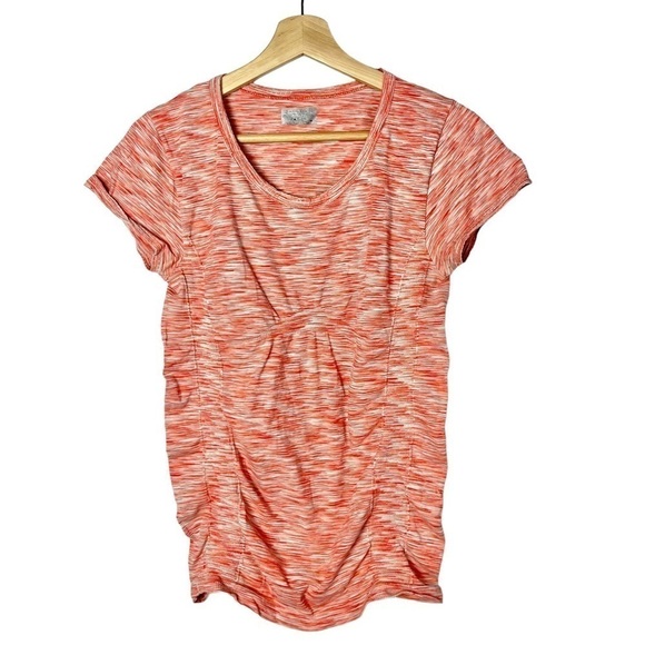 Athleta Pink & Orange Heather Fast Track Ruched Short Sleeve T-Shirt M - Picture 1 of 5